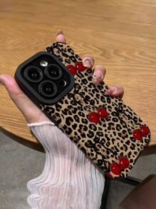 1 pieza Funda de teléfono de piel sintética suave y protectora con estampado clásico de flor rosa y estampado de leopardo, compatible con iPhone 16/16Plus/16Pro/16ProMax, resistente al agua, a los golpes y a los arañazos