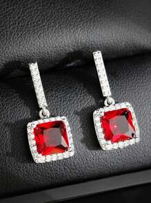 MOONSO 1 Pair Fashionable & Glamorous Pink Crystal Stud Earrings, Versatile For Formal Events, Party, Gift For Women