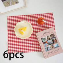 1pc/6pcs Korean Plaid Placemats, Versatile & Minimalist, Suitable For Photo Background, Tableware Decoration