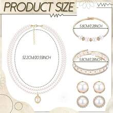 Glenmal Pearl Rhinestone Jewelry Set For Women Pearl Necklace Bracelet Earrings For Wedding Birthday Bridal Shower Tea Party - Delicate Style - 查看 3