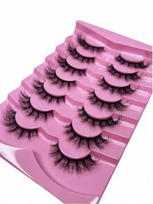 7 对高品质仿貂皮蓬松卷曲交叉睫毛，带眼线效果，适合初学者打造自然妆容，可重复使用