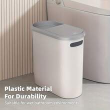 Compact White Plastic Trash Can With Built-In Handle, Rust-Resistant, Space-Saving Design, Odor-Proof Lid - Perfect For Bathroom, Laundry Room And Home Office, Home Office Waste Disposal | Polished Finish | Odor-Proof Lid - 1 - View 6