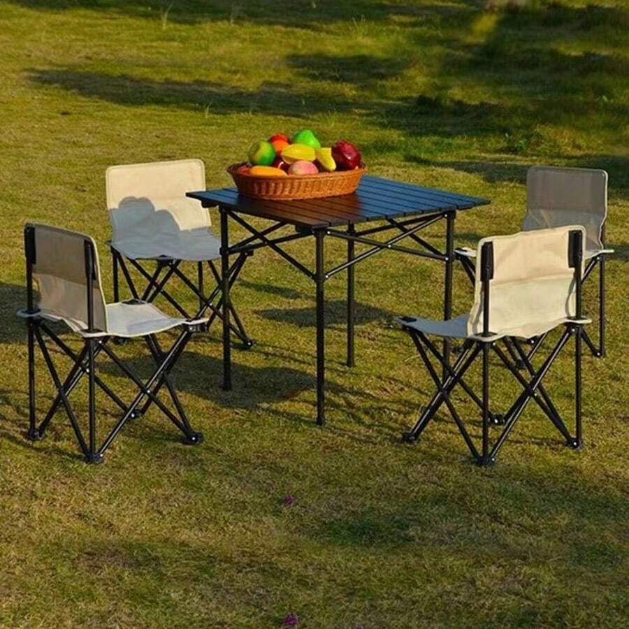 1 件户外折叠椅和桌子套装 - 碳钢框架、不锈钢腿、杯架、成人尺寸、便携，适合野餐、露营、烧烤 - 非常适合户外活动！
