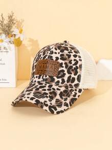 Leopard Print Net Cap, Cute Casual Design For Party & Daily Wear, Made Of Polyester, Size Adjustable, Suitable For All Seasons