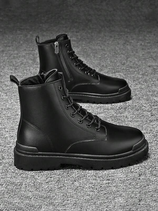Men's Durable Anti-Slip High-Top Boots For Autumn & Winter Couple Shoes Size 39-44 British Style Thick Sole Business Work Boots Retro Motorcycle Boots For Men Fashionable Leather Performance Boots