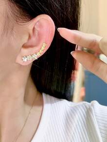 Pendientes de aleación de moda versátil clásica europea y americana, elegantes pendientes que pueden crear el aspecto de 7 perforaciones de oreja con un solo orificio, estilo minimalista - Plateado - Ver 11