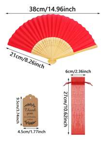 Set regalo di 30 pezzi/15 pezzi di ventagli manuali rossi eleganti, comprende 5 ventagli manuali, 5 sacchetti in organza e 5 biglietti di ringraziamento, ventagli manuali in stile tradizionale cinese in bambù, adatti per matrimoni, addii al nubilato, feste di compleanno, decorazioni per la casa, bomboniere, regali di nozze, decorazioni per spettacoli