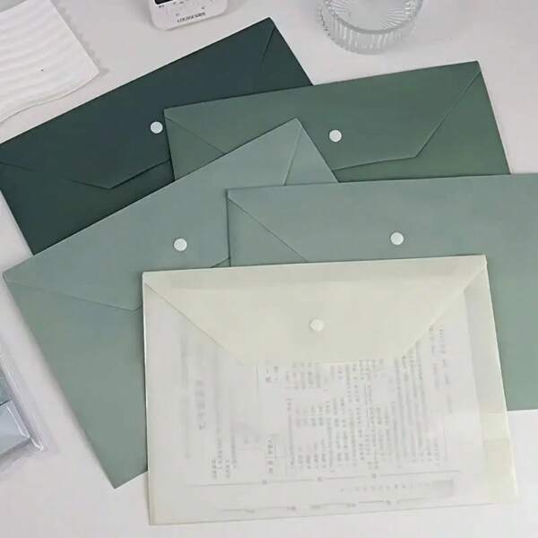 5pcs Gradient Green Thickened A4 Size Transparent Plastic Snap Binder, Large Capacity, Suitable For Contracts, Office Supplies, Student Papers, Stationery, Document Management Random Style,For School Supplies,Back To School