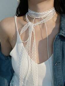 2 件套女士甜美蕾丝丝带叠加项链设计分层锁骨链，百搭细颈链，优雅薄围巾吊坠项链，适合各种场合