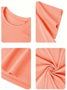 Camiseta de manga corta de cuello redondo con estampado naranja para niñas y adolescentes estudiantes, parte superior de verano informal