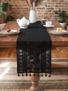 1 pieza Camino de mesa con borlas de campanilla, elegante camino de mesa estilo granja con flecos, adecuado para fiesta de cumpleaños, boda, decoración del hogar, sala de estar, comedor, cocina, dormitorio