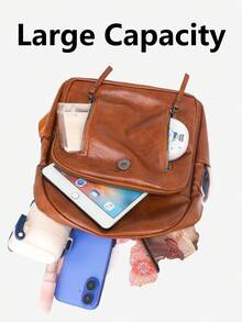 Antykradzieżowy plecak z miękkiej skóry PU w stylu vintage z klapką, wielofunkcyjna modna torba na co dzień, lekka torba podróżna z wieloma kieszeniami, minimalistyczna torba na książki o dużej pojemności, wygodny plecak odpowiedni dla studentów, pielęgniarek, nauczycieli, profesjonalistów, podróżujących, dojeżdżających do pracy, na zakupy, do biura, na randki, na piesze wędrówki, na szkolenia, do pracy, na prezent urodzinowy, na święta - Brązowy - Zobacz 10
