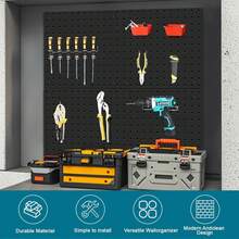 Tablero Perforado 122cm x 30.5cm,4 Paneles Metal Perforados, Organizador Pared Tablero Perforado,Tablero Perforado Grande Y Resistente para Paredes,Hogar,Garaje,Almacenamiento De Herramientas - Negro - Ver 2