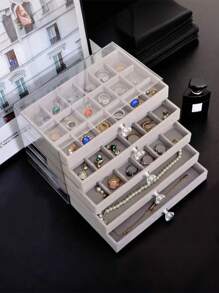 1pc Jewelry Box, Hairpin, Brooch, Jewelry Box, Dustproof Visible Jewelry Tray, Valentine's Day Cosmetic Storage Box, Jewelry Box, Five-Layer Desktop Drawer Jewelry Storage Box, Dressing Table Earrings, Women's Jewelry Display Storage Box With Drawer, Easy-To-Use Earring Storage, Suitable For Jewelry Lovers For Women Storage Organizer Travel Essentials Back To School Dormitory Storage