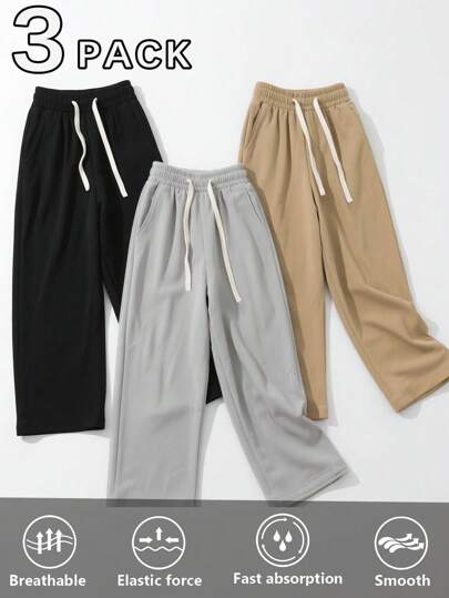 3 طقم من بنطلونات رجالي مريحة البقدون عريضة الساق، مصنوعة من البوليستر الحريري بخصر مطاطي وسحاب مسطح، بنطلونات رياضية كاجوال للاستخدام في المنزل أو التمرين أو السفر، باللون الأسود والرمادي الفاتح والكحلي، هدية مثالية للزوج أو الحبيب أو الأب أو الابن