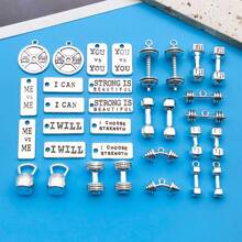Juego de 10/32 piezas surtido de dijes de equipo de fitness de aleación con acabado plateado antiguo, adecuado para hacer collares, aretes, llaveros y accesorios de joyería DIY