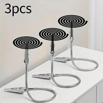 3 Pieces Stainless Steel Portable Vertical Mosquito Coil Holder - Adjustable Double Alligator Clip, Heat-Resistant And Anti-Dumping Design, Suitable For Indoor And Outdoor Use, Heavy Duty Anti-Insect Holder Suitable For Home, Patio, Camping, Mosquito Protection, Essential Accessories For Patio, Fashionable Metal Texture,