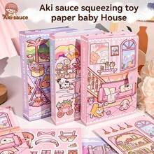 1套DIY纸质可爱日常生活换装贴纸，安静书，手工工艺书，含材料，无需裁剪，缓解压力，剪贴簿，随机款式 - 粉紅色紙娃娃屋 - 查看 4