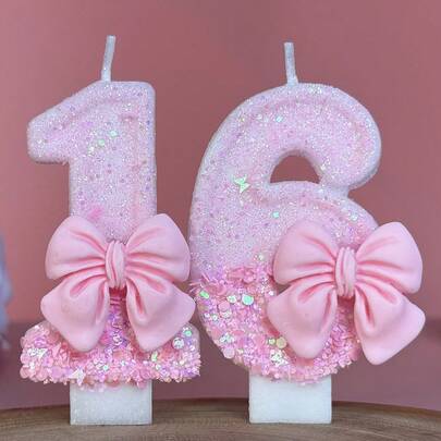 1pc Number Shaped Candle, 0-9 Number Candles, Romantic Party Preferred Number Candles For Birthday Cake Decor, Holiday And Anniversary Party Cake Number Candles, Shiny Number Design