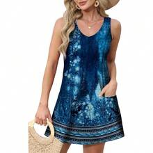 OFEEFAN Womens Summer Dresses 2025 V Neck Sleeveless Sundresses With Pockets Beach Vacation Clothes Floral/Plain - 花香 26 - 查看 2