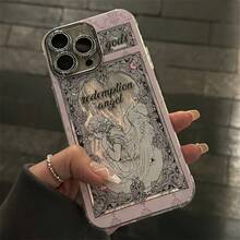 Retro 3D Rhinestone European Angel Phone Case Suitable For IP 16 15 14 13 12 Pro Max 27.94cm Flash Lens Protective Case Luxury Aurora Laser Shell - 銀色 - 查看 2