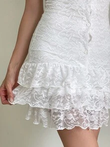 ARA CHIC Ladies' White Elegant Lace Ruffle Sleeveless Halter Bodycon Dress - Pure Desire Style Birthday & Vacation Dress - New Collection - White - View 5