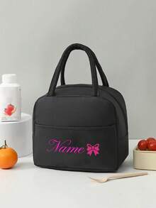 Personalized Text Gift Bag, Large Capacity Lunch Box Bag, Suitable For Teenagers. Applicable For Office, University, Work, Business, Commuting, Outdoor, Travel And Picnic. Insulated Lunch Box Bag, Portable Aluminum Foil Ice Bag, Lunch Bag, Picnic Storage Bag, Children's Version, Urban Fashion, Modern Colorful, Cute - Black - View 29