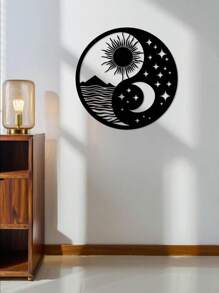 1 件工业风格铁艺艺术壁挂，经防锈处理，哑光黑色几何线条，抽象艺术，万圣节和开斋节的家居装饰