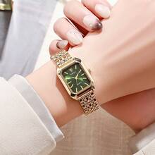 The New Light Luxury Steel Band Ladies' Watch Is A Fashionable And Simple Square Quartz Wristwatch, Suitable For Girls To Wear On A Daily Basis - 金黑 - 查看 4