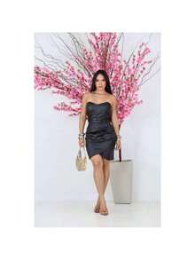 Women's Leather Corcelet Dress - Black - View 2