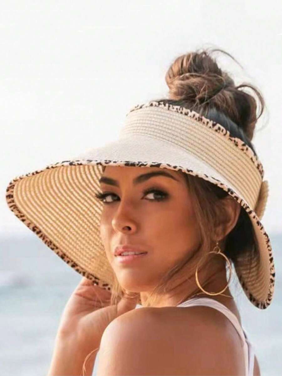 1Bohemian Style Women's Straw Woven Sun Hat, Foldable Summer Roll Up Open Top Hat, Can Be Packaged With Wide Edge Beach Flip Over Cap - Multicolor - View 1