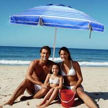 6.5ft Beach Umbrella - Heavy Duty Wind Resistant UV 50+ Portable Sun Shade With Sand Anchor & Carry Bag, Outdoor Folding Umbrella For Beach, Pool, Patio, Garden (Blue Stripe) - 藍色 - 查看 9