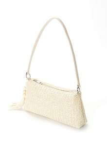 1 件草编简约休闲单肩包带吊坠手提包适合日常通勤母亲节礼物送给妈妈