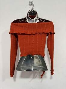 Women's Long Sleeve Off-The-Shoulder Blouse, One Size - Naranja Quemada - Ver 2