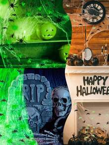 1 Set - Jaring Laba-laba Bercahaya dalam Gelap dengan Laba-laba Hitam, Jaring Laba-laba Elastis Fluorescent, Jaring Laba-laba yang Dapat Diregangkan, Cocok untuk Pesta Halloween Horor di Dalam dan Luar Ruangan, Dekorasi Rumah Berhantu() - MultiWarna - View 9