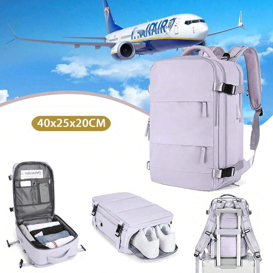 Extra Large Travel Backpack, 40*25*20cm, Carry-On Cabin Bag . Built-In Separate Shoe Compartment, Large Capacity Backpack. - Purple - View 1