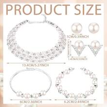 Glenmal Pearl Rhinestone Jewelry Set For Women Pearl Necklace Bracelet Earrings For Wedding Birthday Bridal Shower Tea Party - Exquisite Style - 查看 3
