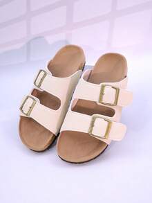 1 Pair Unisex Teenagers/Couples Metal Buckle Comfortable Flat Open Toe Sandals, Fashionable For Daily Wear - Beige - View 8