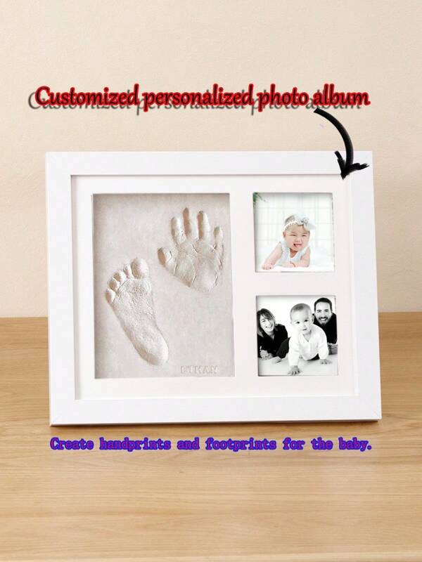 1pc Customizable Wooden Board With Baby Footprint & Handprint, Personalized With Baby Photos, Pet Paw Prints And Photos - A Meaningful Handmade DIY Gift To Preserve Baby's Handprints