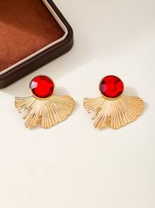 1 paire de boucles d'oreilles clous élégantes de style français en métal et pierre précieuse verte en forme d'éventail, convenant aux femmes pour les fêtes, mariages, anniversaires, vacances, fiançailles.