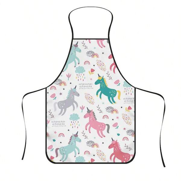 1pc Cartoon Unicorn Rainbow Star Print Apron, Durable Polyester Material, Suitable For Cooking, BBQ, Gardening, Painting, Nail Art, Unisex Design For Indoor And Outdoor Use