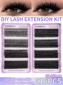 616/512/488pcs Lash Clusters, D Curl, Single Lash Clusters, D Curl 10-16mm Effect DIY Handmade False Eyelashes, Dense Curl, Soft Thick 40W Customizable Eyelash Extension, Ultra-Light False Eyelashes, 10-16mm Mixed Length, 0.07mm D Curl, 32 Rows, Faux Mink, Single Cluster Design, Suitable For Daily Wear, Parties And All Occasions, W04 Thick Cluster False Eyelashes