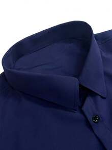 Men's Business Formal Long Sleeve Solid Color Single-Breasted Shirt, For Fall - Navy Blue - View 4