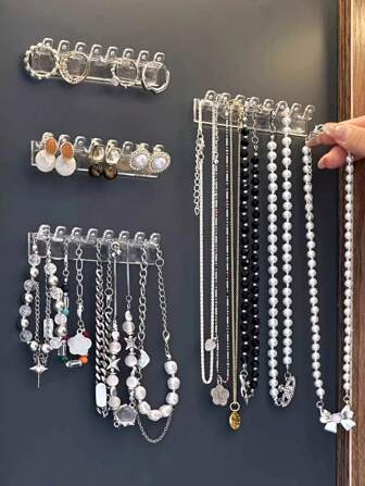 3/6 piezas Soporte de exhibición de joyería, perchero de almacenamiento de collares, gancho de almacenamiento de joyería multifuncional, organizador de pared para joyería, hermoso soporte para collares también para pulseras, aretes y llaves