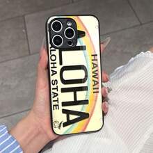 夏威夷车牌图案玻璃手机壳，饰有 Aloha 字样和彩虹点缀，兼容 16、15、14、13、12 和 11 Pro 机型。玻璃材质，防震保护。是送给家人、朋友、孩子、生日、春节、男女朋友以及情人节的绝佳礼物。 - 黑色 - 查看 7