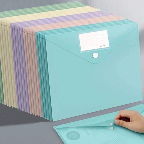 5 piezas de carpetas transparentes tamaño A4, bolsas para documentos impermeables y reforzadas con etiquetas, de estilo contemporáneo, de material PP para artículos de oficina, regreso a la escuela, útiles escolares