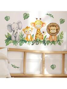 丛林动物火车儿童房墙贴 - 狮子、大象和老虎的卡通冒险 | 可移除育儿室贴纸，适用于游戏室和卧室的教育性剥离和粘贴装饰 - 彩色 - 查看 7
