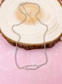 1 pieza Collar con cadena de decoración con imperdible de moda elegante, minimalista y versátil