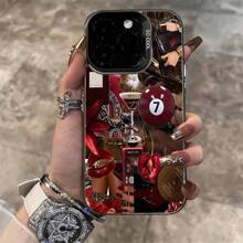 1pc Collage Lip Cherry Billiard Ball Pattern IMD Glossy Phone Case Compatible With IPhone 16 Promax/15/14Plus/13/12/11