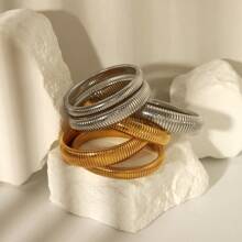 3PCS Golden/Silvery Bangles For Women Chunky Stretch Alloy Bangles Bracelets Flexible Wide Wristband Bracelets Set Of 3 Jewelry Gifts For Families And Friends,Mother Day Gift,Teacher Gifts